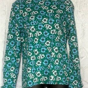 Karen Scott Green and Blue Mitten & Snowflake Patterned Long Sleeve Top